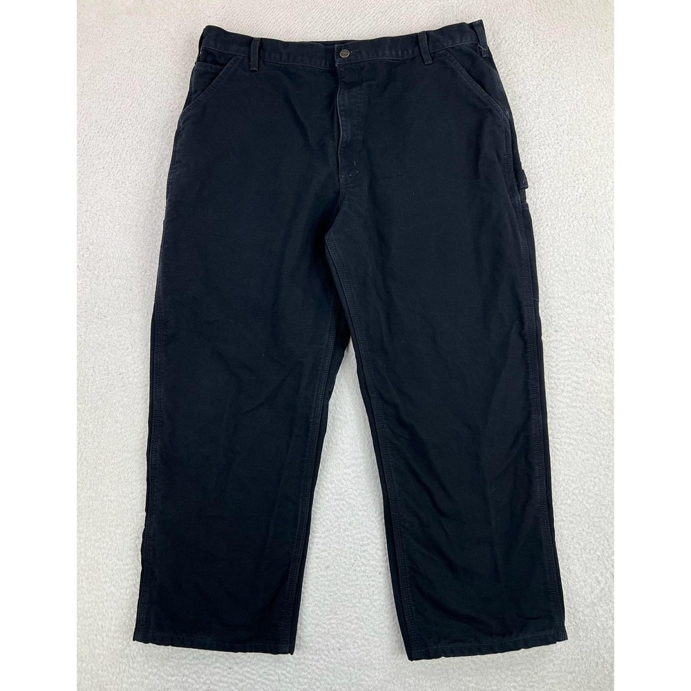 Carhartt Flannel Lined Pants Mens 40x32 Black Loose Canvas Carpenter B111-BLK